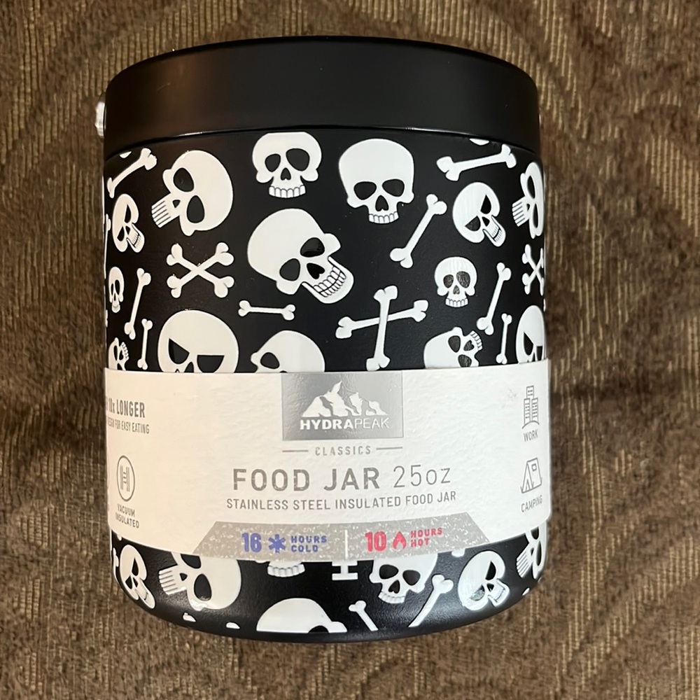 NWT HydraPeak 25 oz insulated food jar with skulls & crossbones